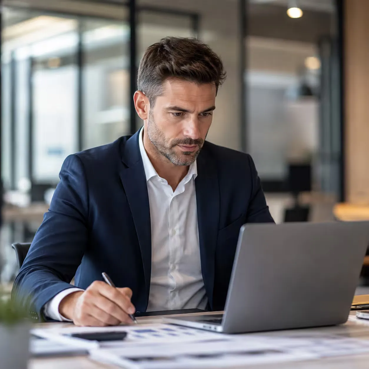 Procurement director reviewing supplier allocation in an office.